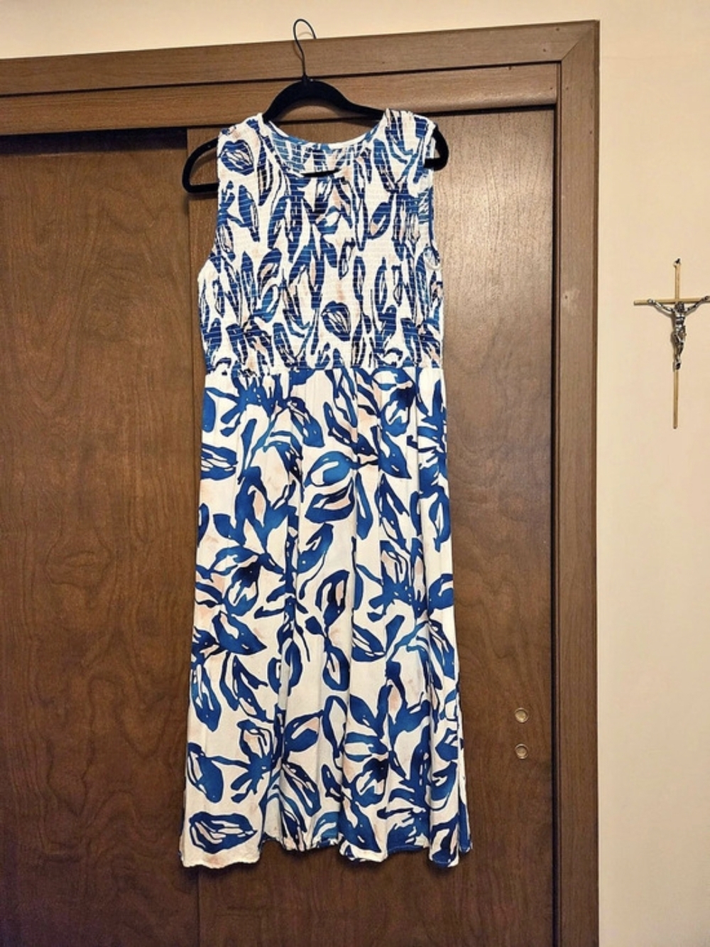 Blue & Cream Abstract Maxi Dress